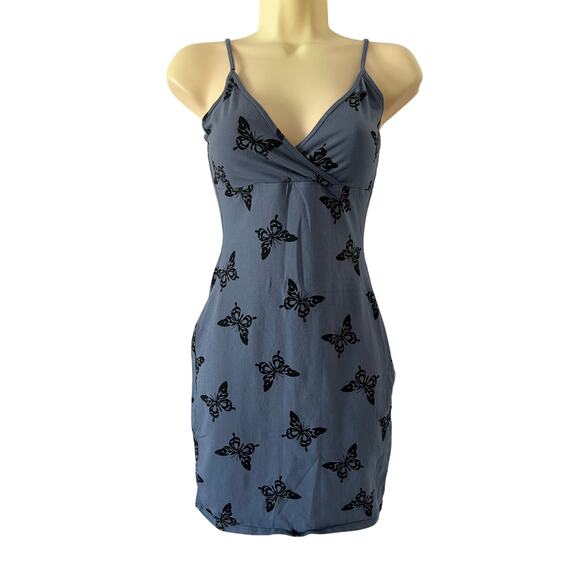 Wild Fable Blue Butterfly Print Knit Mini Dress Size Small Summer Beach - Picture 1 of 8